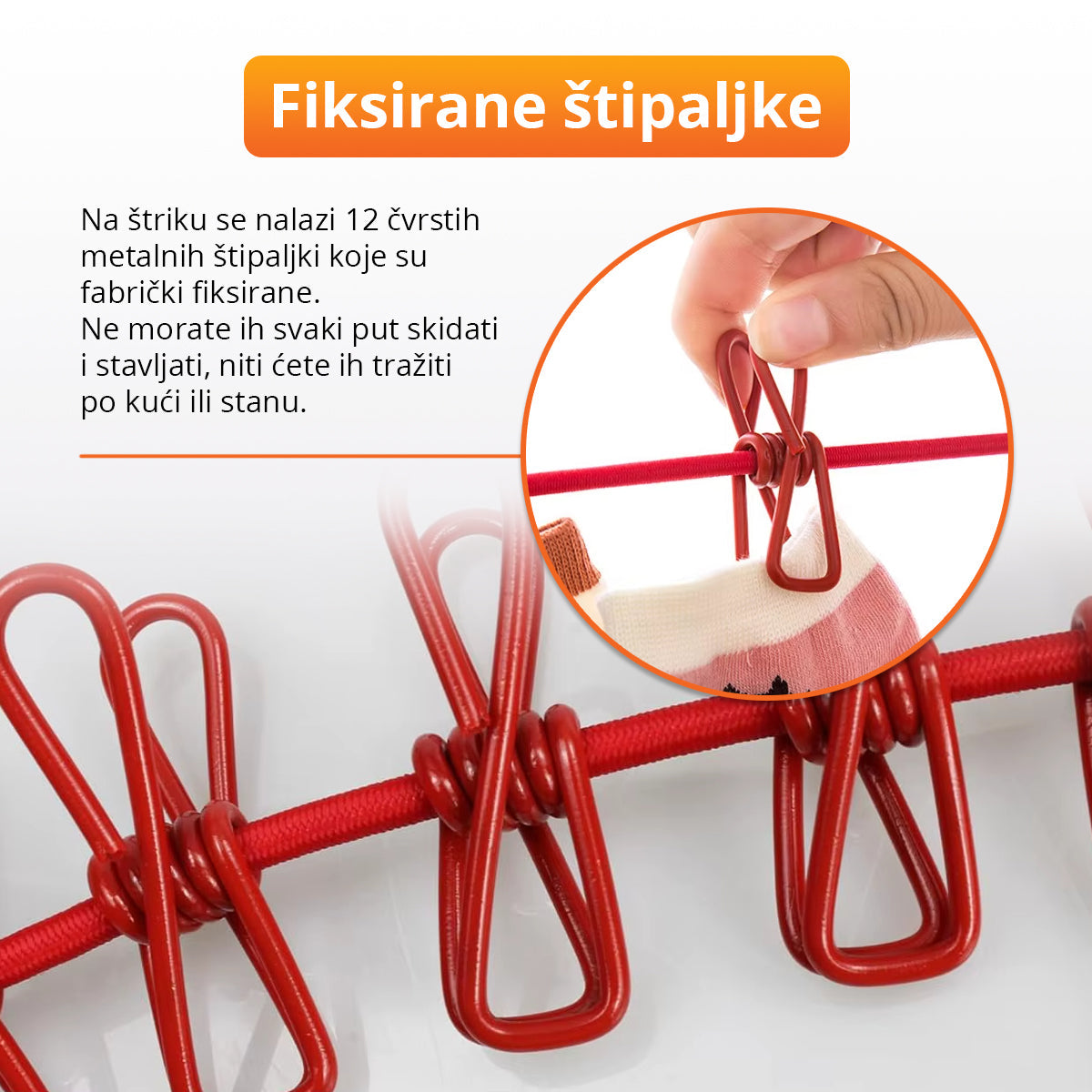 Rastegljivi štrik za veš sa 12 štipaljki (180cm-350cm)