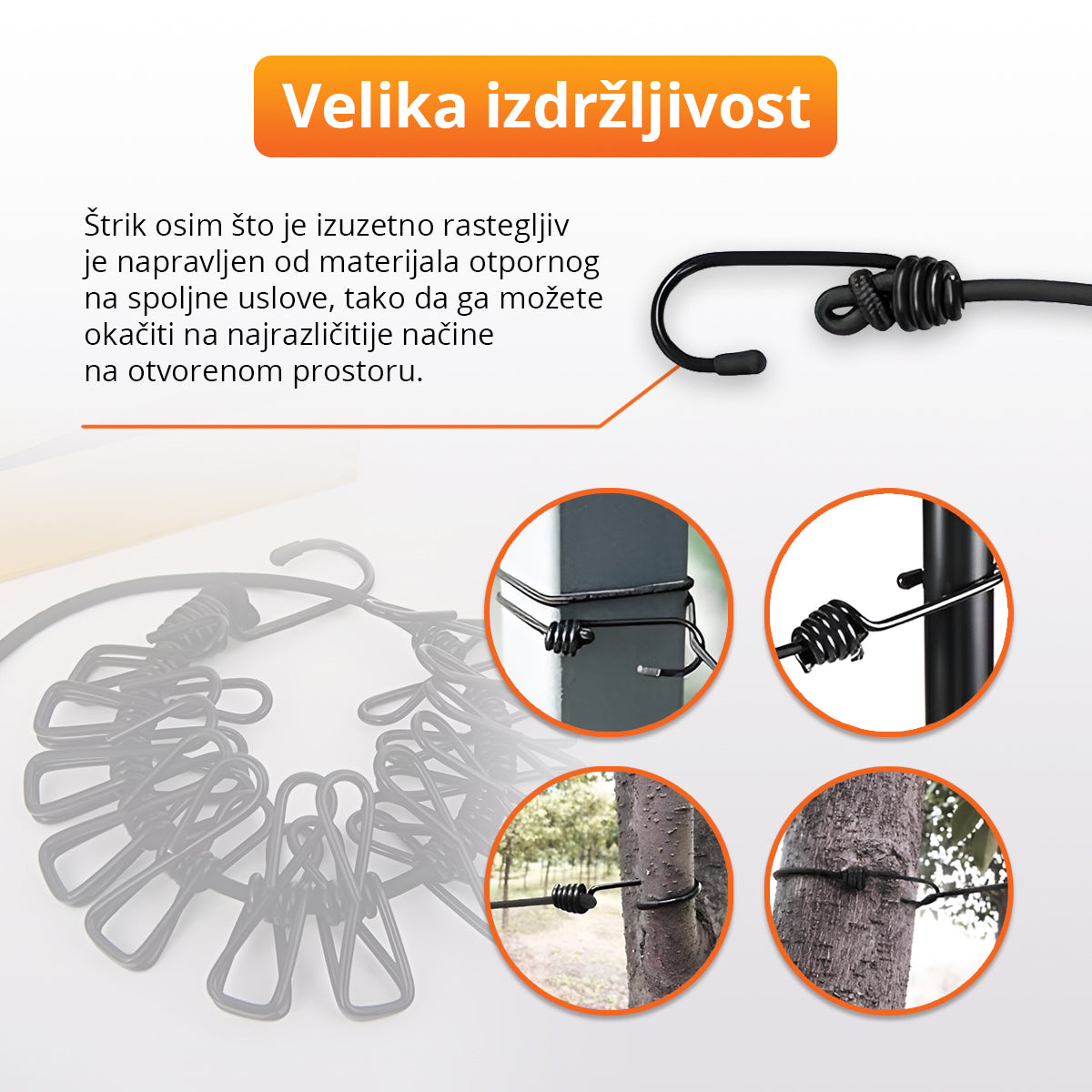 Rastegljivi štrik za veš sa 12 štipaljki (180cm-350cm)