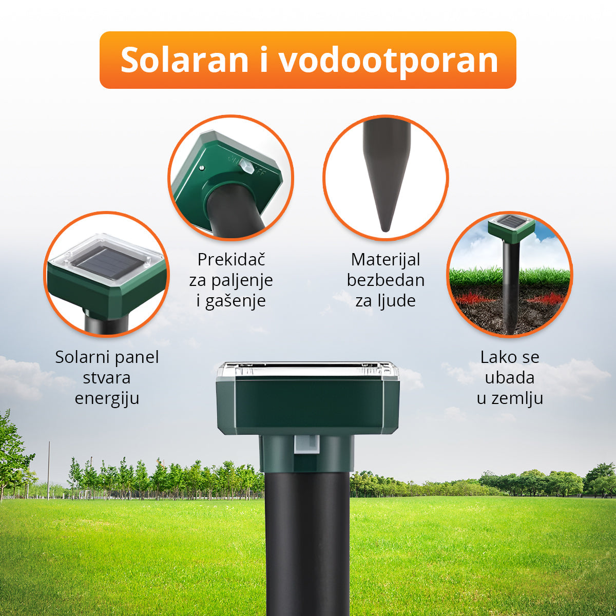 Solarni ultrazvučni rasterivač krtica i ostalih štetočina (2 komada)