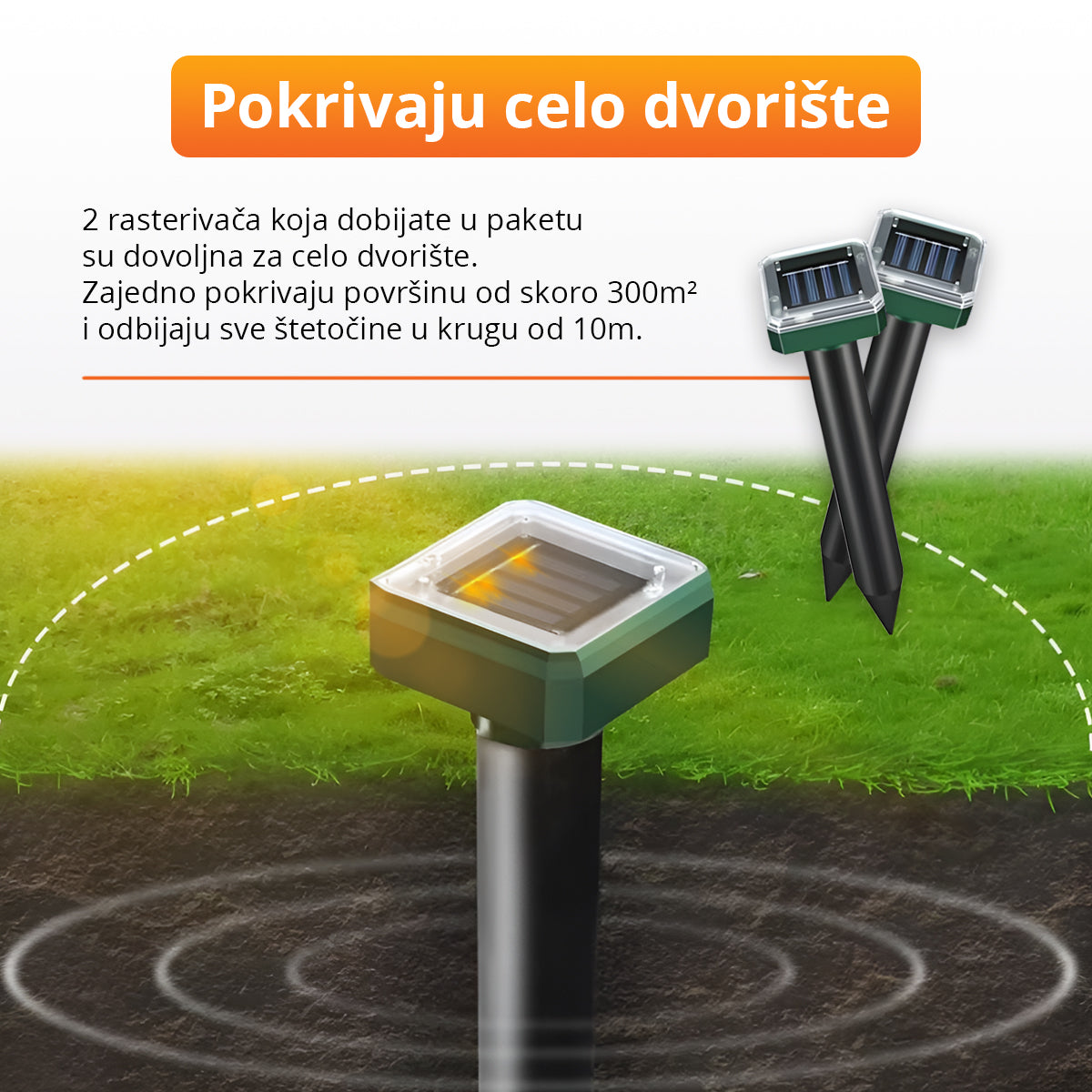 Solarni ultrazvučni rasterivač krtica i ostalih štetočina (2 komada)