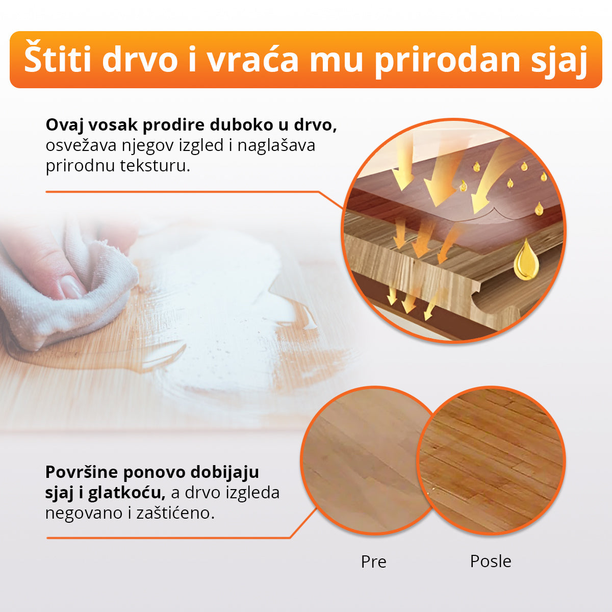 Prirodni pčelinji vosak za poliranje drveta