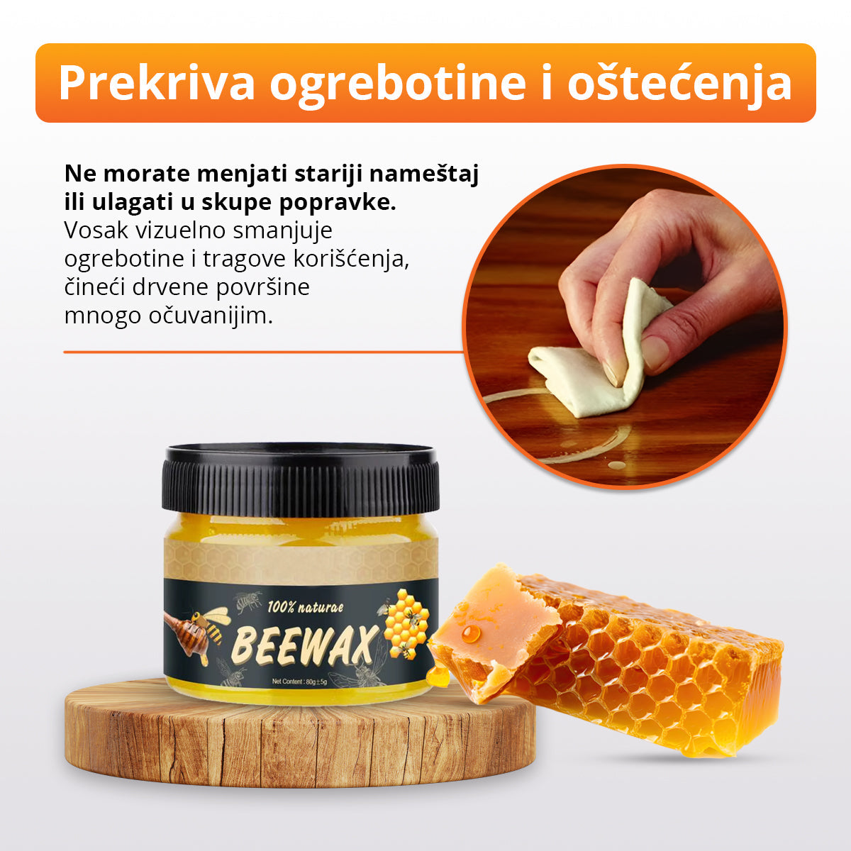 Prirodni pčelinji vosak za poliranje drveta