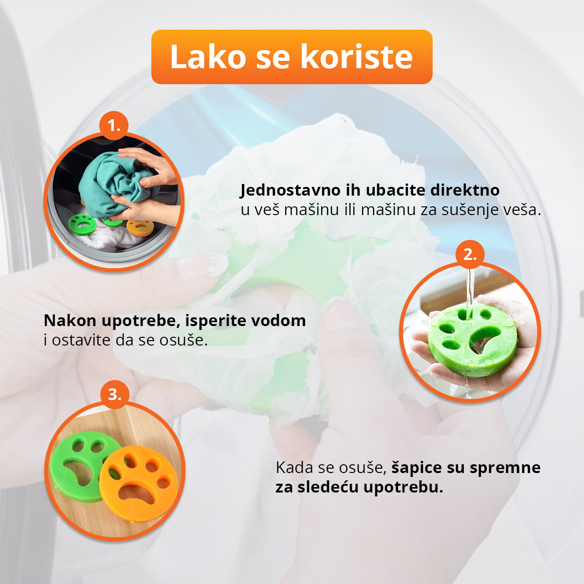 Silikonske šapice za uklanjanje dlaka sa odeće tokom pranja (2 komada)