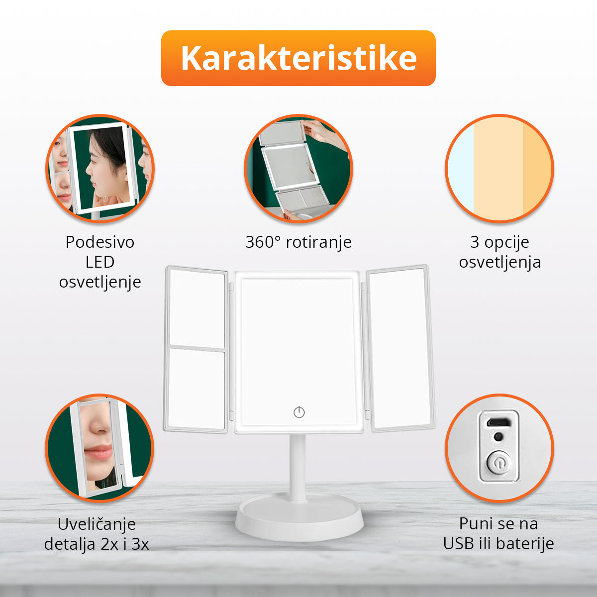 Ogledalo za šminkanje sa LED svetlom